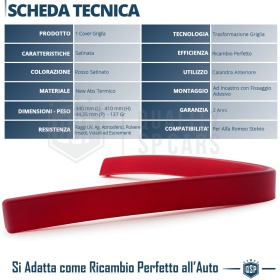 Borde de Rejilla para Alfa Romeo Stelvio, Forma de V Rojo | Borde Decorativo Tuning