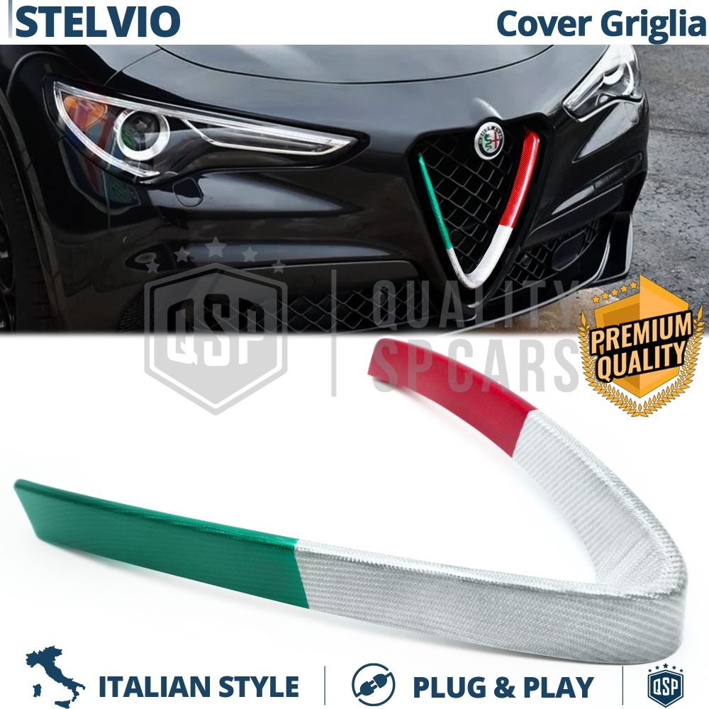 Borde de Rejilla V para Alfa Stelvio, Bandera ITALIANA FIBRA DE CARBONO Real | Borde Tuning Borde de Rejilla V para Alfa Stelvio, Bandera ITALIANA FIBRA DE CARBONO Real | Borde Tuning