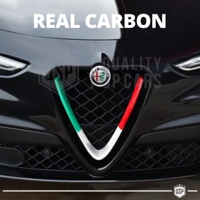 Borde de Rejilla V para Alfa Stelvio, Bandera ITALIANA FIBRA DE CARBONO Real | Borde Tuning