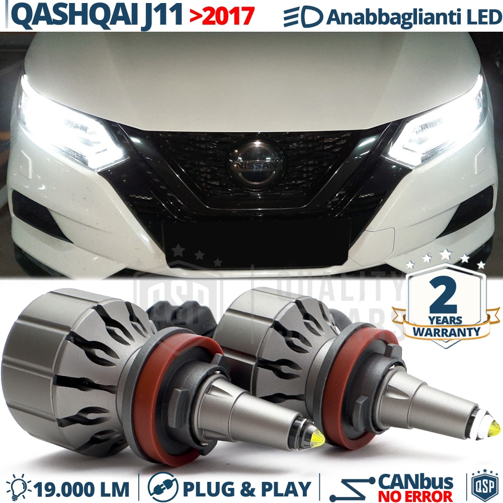 Kit LED H11 para NISSAN QASHQAI J11 17-21 Luces de Cruce | Bombillas LED CANbus Blanco Frío | 6000K 19000LM