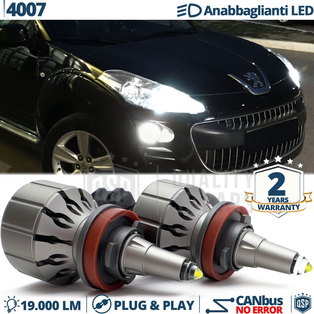 Kit LED H11 para PEUGEOT 4007 Luces de Cruce | Bombillas LED CANbus Blanco Frío | 6000K 19000LM