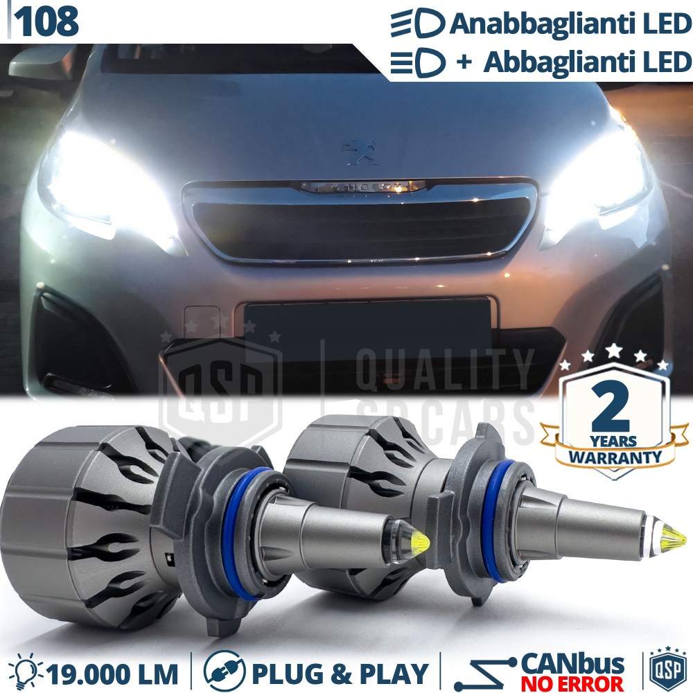 Kit LED HIR-2 para Peugeot 108 Luces de Cruce + Carretera | Bombillas LED CANbus Blanco Frío | 6000K 19000LM