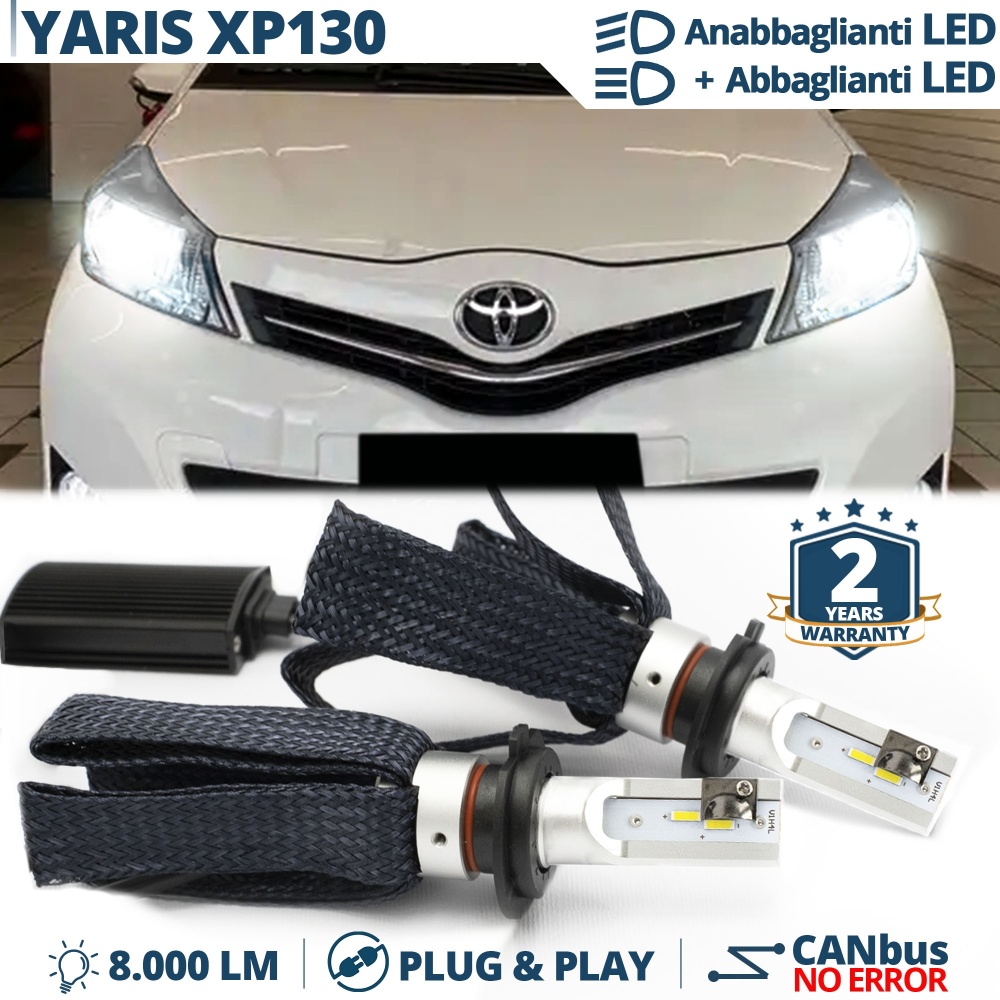 Lampade LED H4 per TOYOTA YARIS XP130 2011-14 Luci Anabbaglianti + Abbaglianti Bianche CANBus