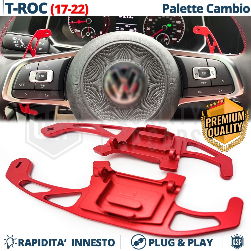 2 Steering Wheel Paddle Shift for VW T-Roc 17-22 | Red Aluminum Paddle Shifters Replacement