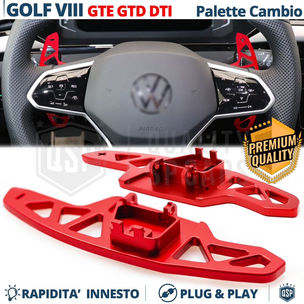 2 Palettes au Volant pour VW Golf 8 | Palettes de Remplacement en Aluminium Rouge