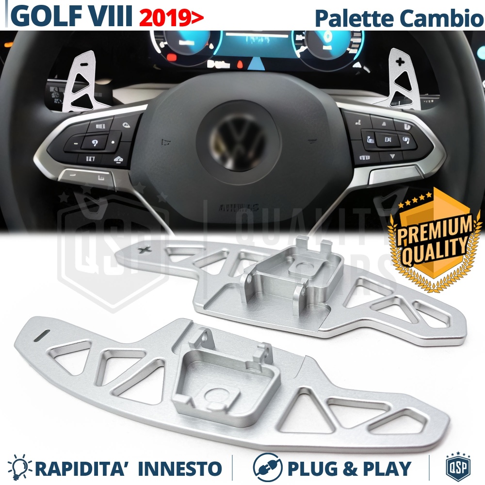 2 Palettes au Volant pour VW Golf 8 | Palettes de Remplacement en Aluminium Silver