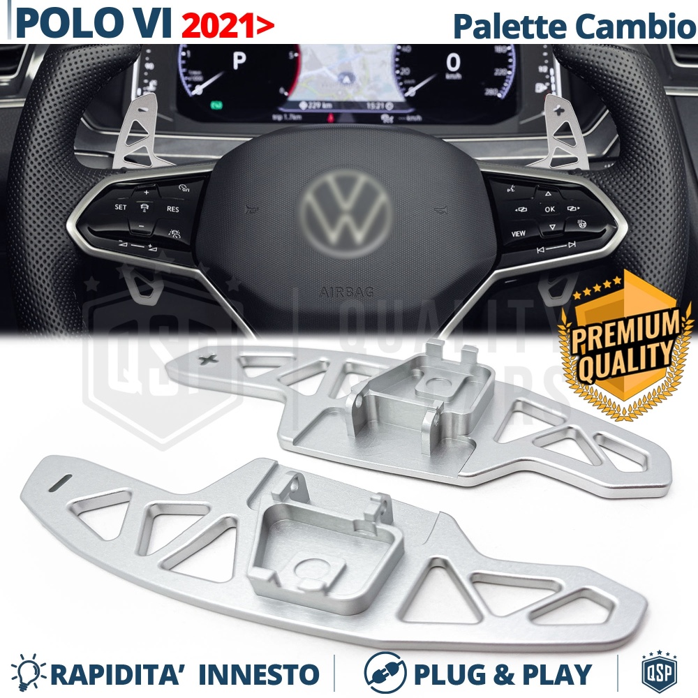 2 Levas de Volante para VW Polo 6 Facelift | Levas de Cambio de Reemplazo de Aluminio Silver 2 Levas de Volante para VW Polo 6 Facelift | Levas de Cambio de Reemplazo de Aluminio Silver