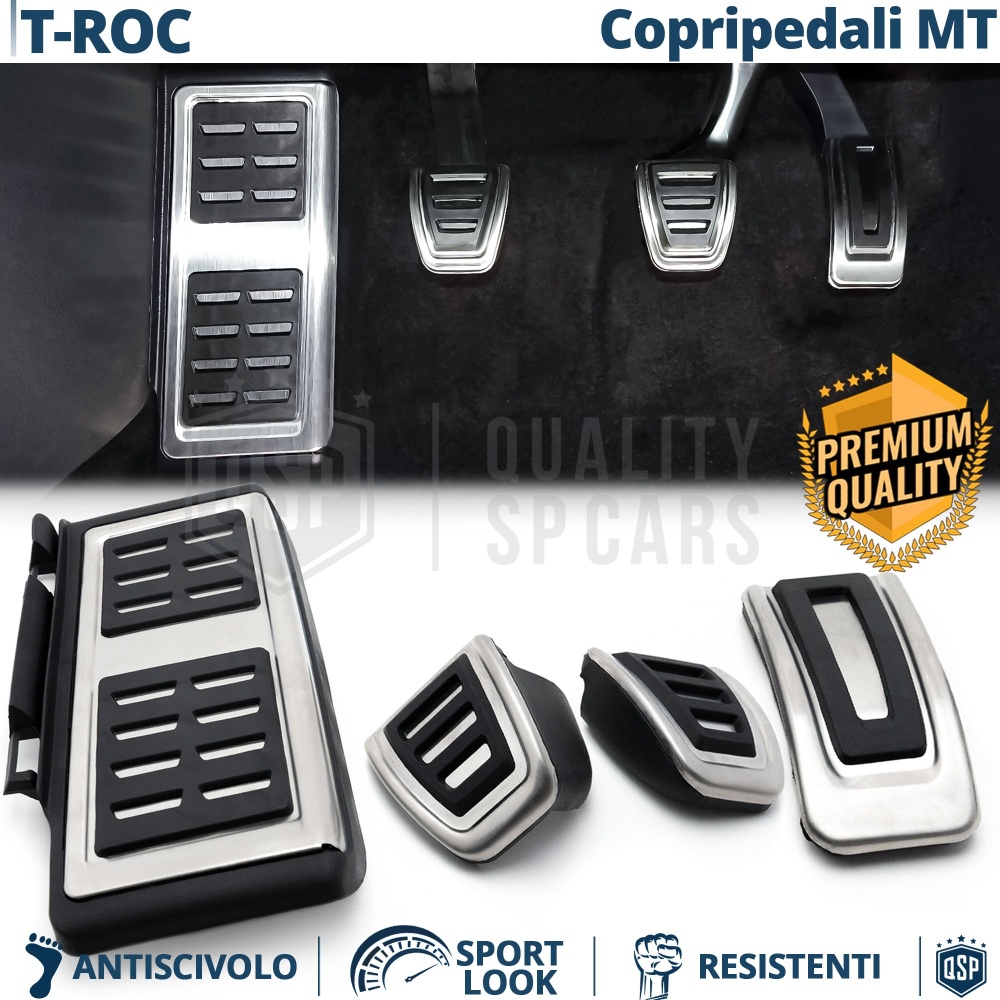 Car PEDAL Covers for VW T-Roc MANUAL Transmission | Aluminum and Non-slip Rubber Sports Pedals