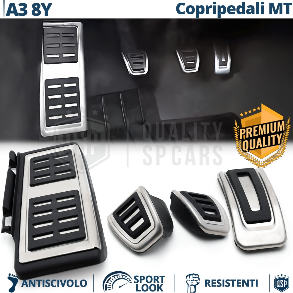 Car PEDAL Covers for Audi A3 8Y MANUAL Transmission | Aluminum and Non-slip Rubber Sports Pedals
