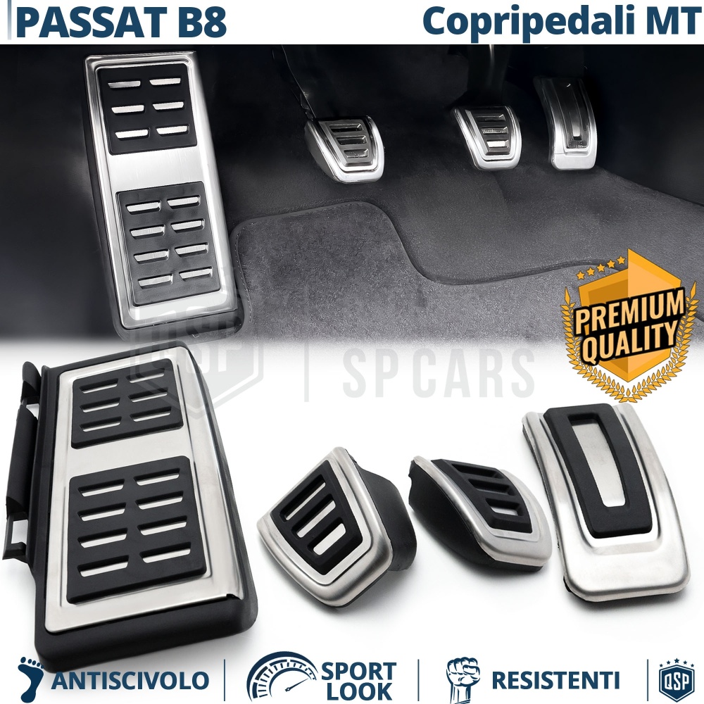 Car PEDAL Covers for VW Passat B8 MANUAL Transmission | Aluminum and Non-slip Rubber Sports Pedals