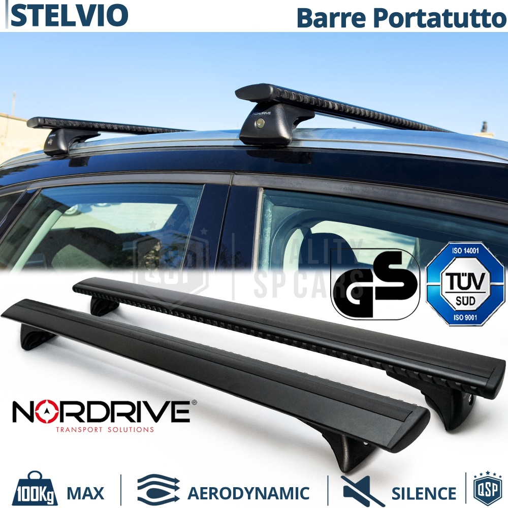 Barras de Techo para Alfa Romeo Stelvio NORDRIVE Evos Silenzio Negro | Máx. 100 kg. GS-TÜV