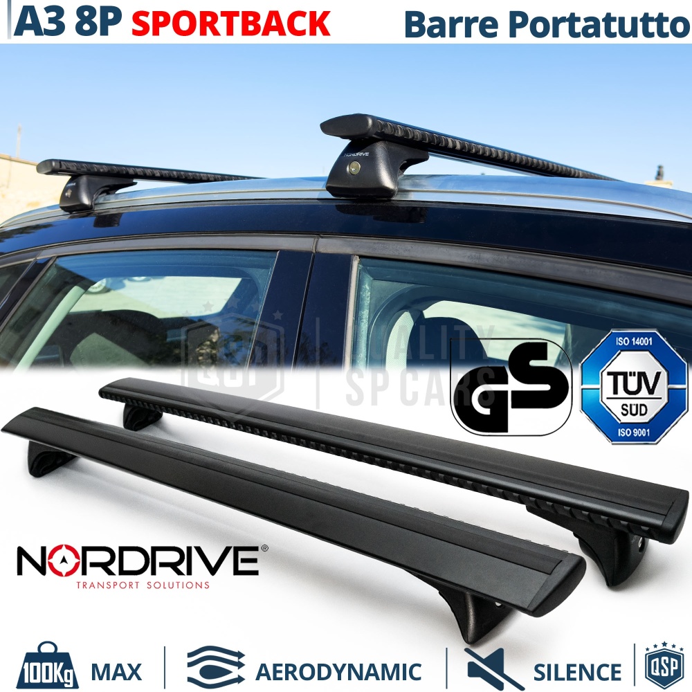 Barras de Techo para Audi A3 8P Sportback NORDRIVE Evos Silenzio Negro | Máx. 100 kg. GS-TÜV