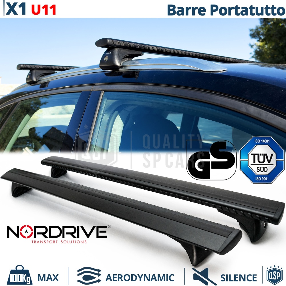 Barras de Techo para Bmw X1 U11 NORDRIVE Evos Silenzio Negro | Máx. 100 kg. GS-TÜV