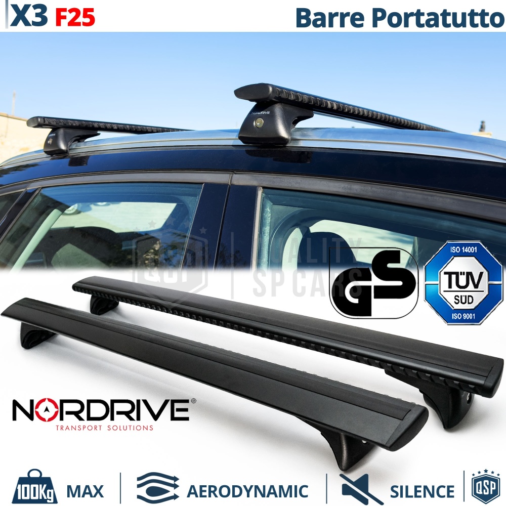 Barras de Techo para Bmw X3 F25 NORDRIVE Evos Silenzio Negro | Máx. 100 kg. GS-TÜV