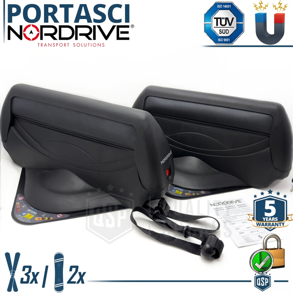 PORTAESQUÍS MAGNÉTICO Coche Universal NORDRIVE en Aluminio NEGRO Aprobado TÜV | 3 Pares de Esquís - 2 Snowboards