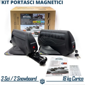 PORTAESQUÍS MAGNÉTICO Coche Universal NORDRIVE en Aluminio NEGRO Aprobado TÜV | 3 Pares de Esquís - 2 Snowboards