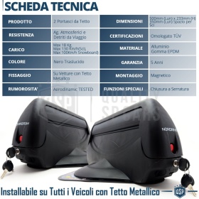 PORTAESQUÍS MAGNÉTICO Coche Universal NORDRIVE en Aluminio NEGRO Aprobado TÜV | 3 Pares de Esquís - 2 Snowboards