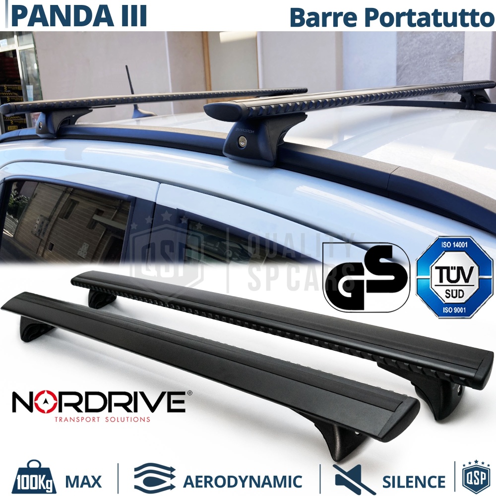 Barras de Techo para Fiat Panda 3 319 NORDRIVE Evos Silenzio Negro | Máx. 100 kg. GS-TÜV