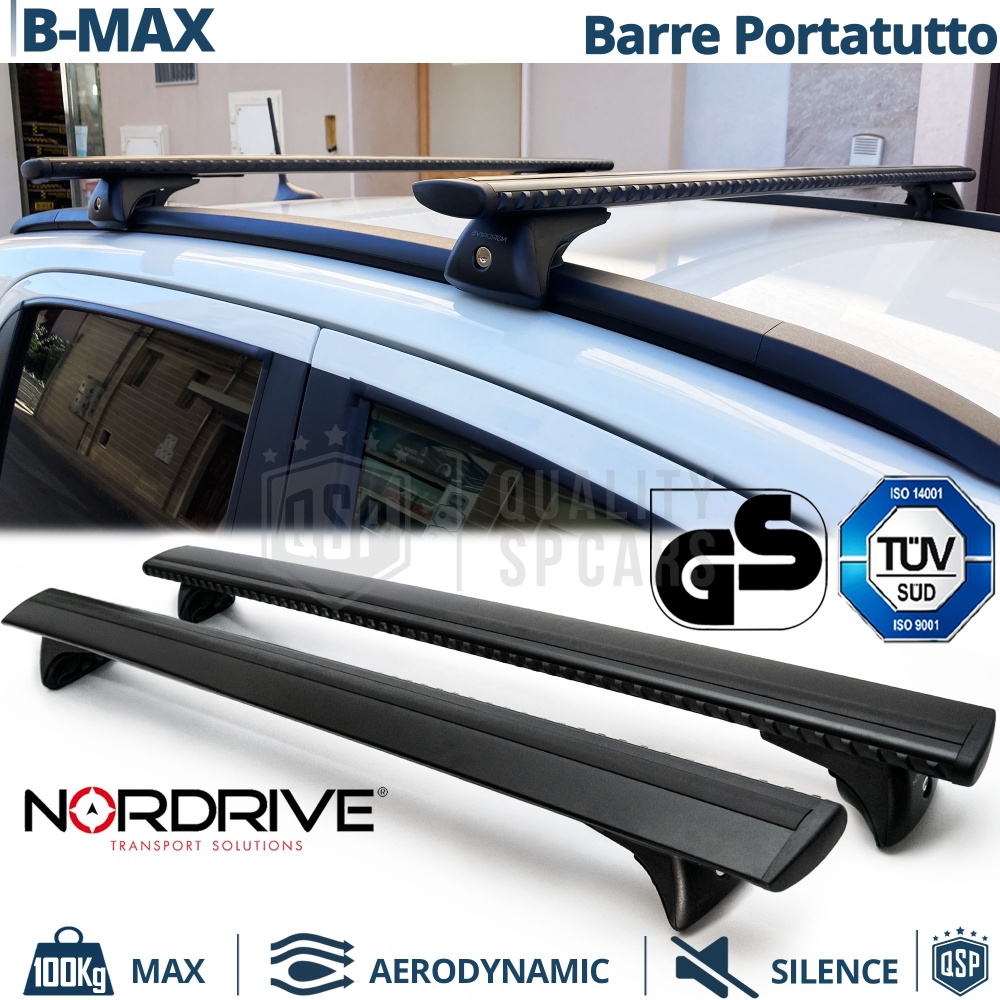Barras de Techo para Ford B-Max NORDRIVE Evos Silenzio Negro | Máx. 100 kg. GS-TÜV
