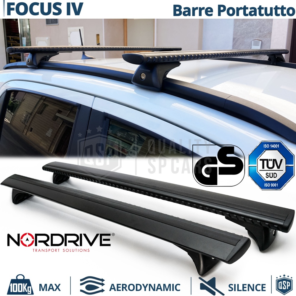 Barras de Techo para Ford Focus 4 NORDRIVE Evos Silenzio Negro | Máx. 100 kg. GS-TÜV