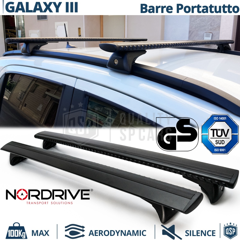 Car Roof Rack Bars for Ford Galaxy 3 ORIGINAL Nordrive Evos Silenzio Black | Max 100Kg. GS-TÜV