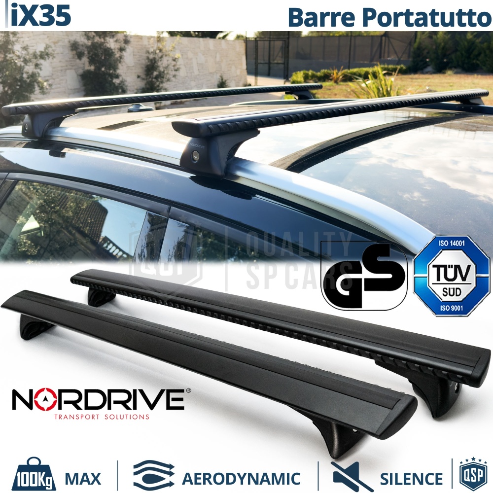 Auto Dachträger für Hyundai ix35 NORDRIVE Evos Silenzio Schwarz | Maximal 100 kg. GS-TÜV