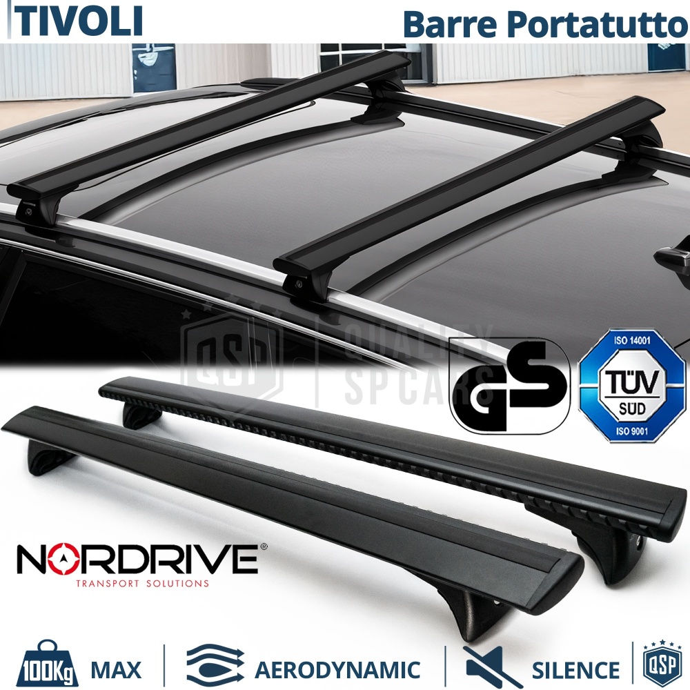 Barras de Techo para Ssangyong Tivoli NORDRIVE Evos Silenzio Negro | Máx. 100 kg. GS-TÜV