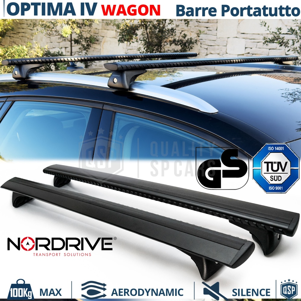Barras de Techo para Kia Optima 4 Wagon NORDRIVE Evos Silenzio Negro | Máx. 100 kg. GS-TÜV