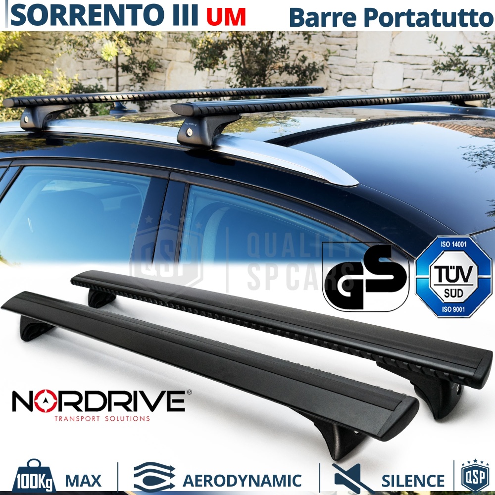 Barras de Techo para Kia Sorento 3 UM NORDRIVE Evos Silenzio Negro | Máx. 100 kg. GS-TÜV