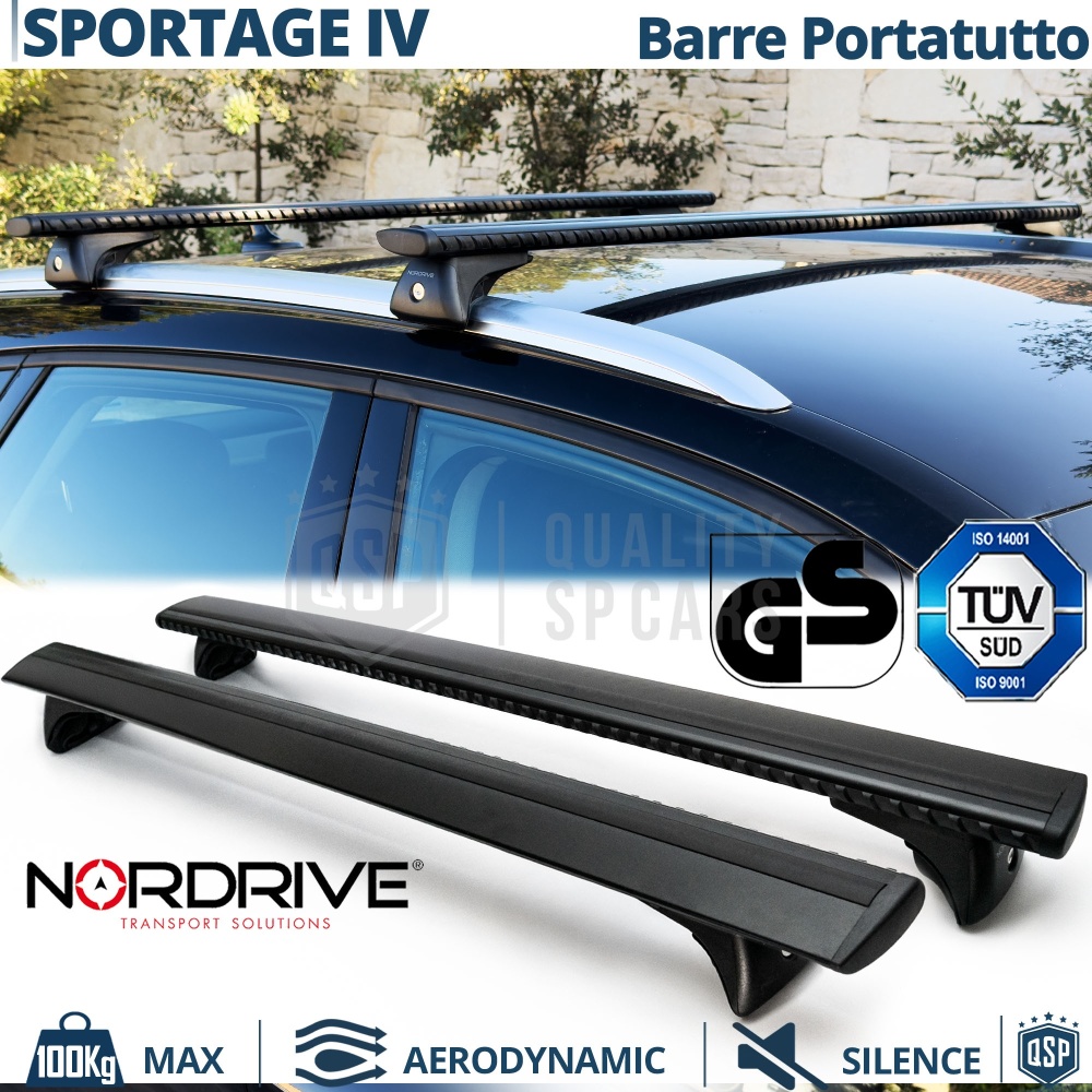 Car Roof Rack Bars for Kia Sportage 4 ORIGINAL Nordrive Evos Silenzio Black | Max 100Kg. GS-TÜV