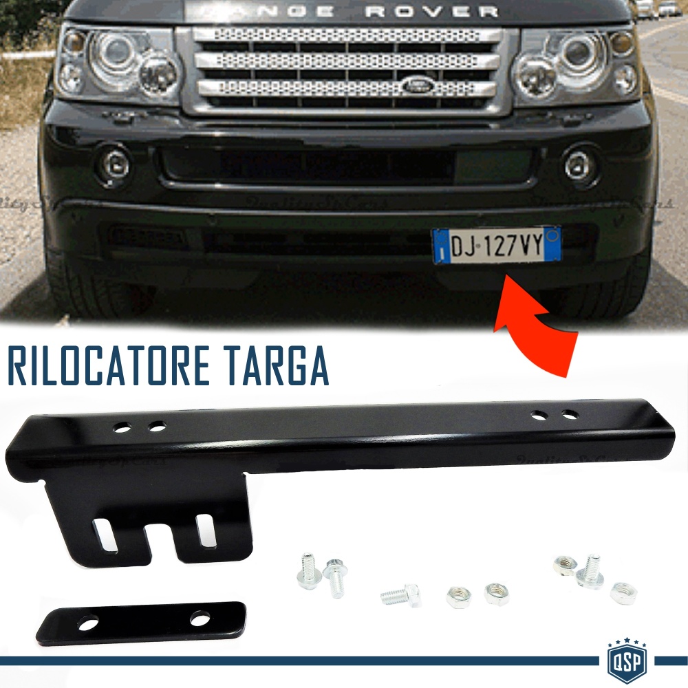 Soporte de Matrícula Delantera para Land Rover, Kit de Reubicación Lateral, en Acero Negro Anodizado Soporte de Matrícula Delantera para Land Rover, Kit de Reubicación Lateral, en Acero Negro Anodizado