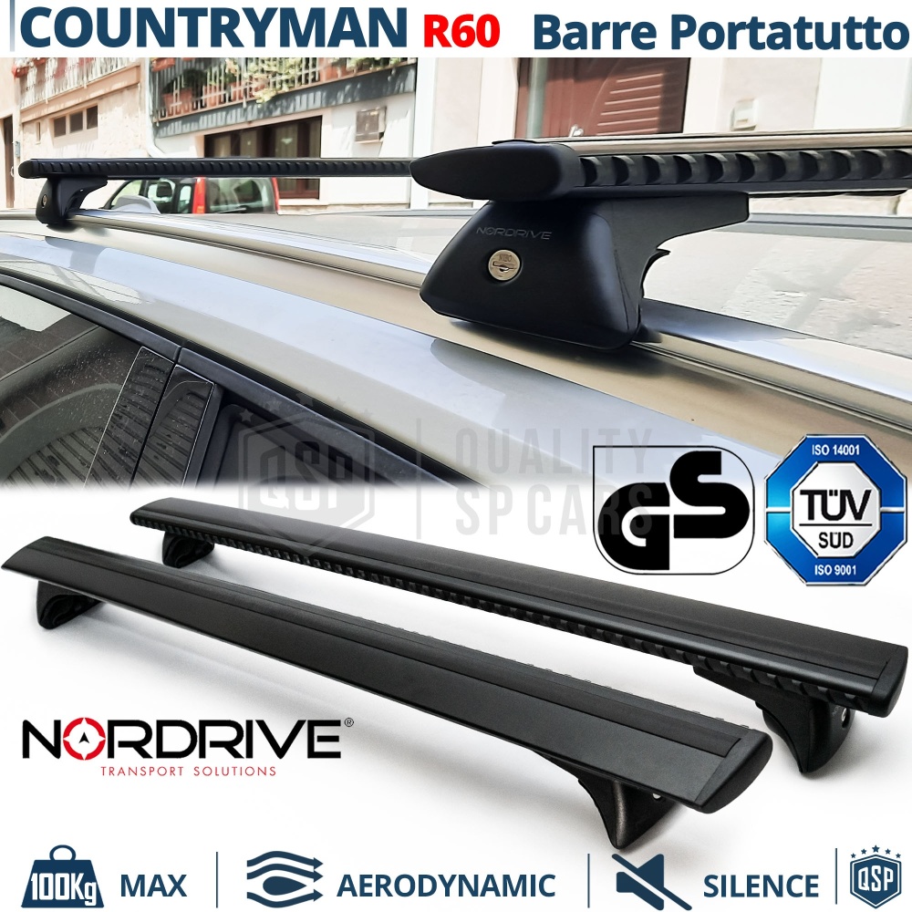 Barras de Techo para Mini Countryman R60 NORDRIVE Evos Silenzio Negro | Máx. 100 kg. GS-TÜV