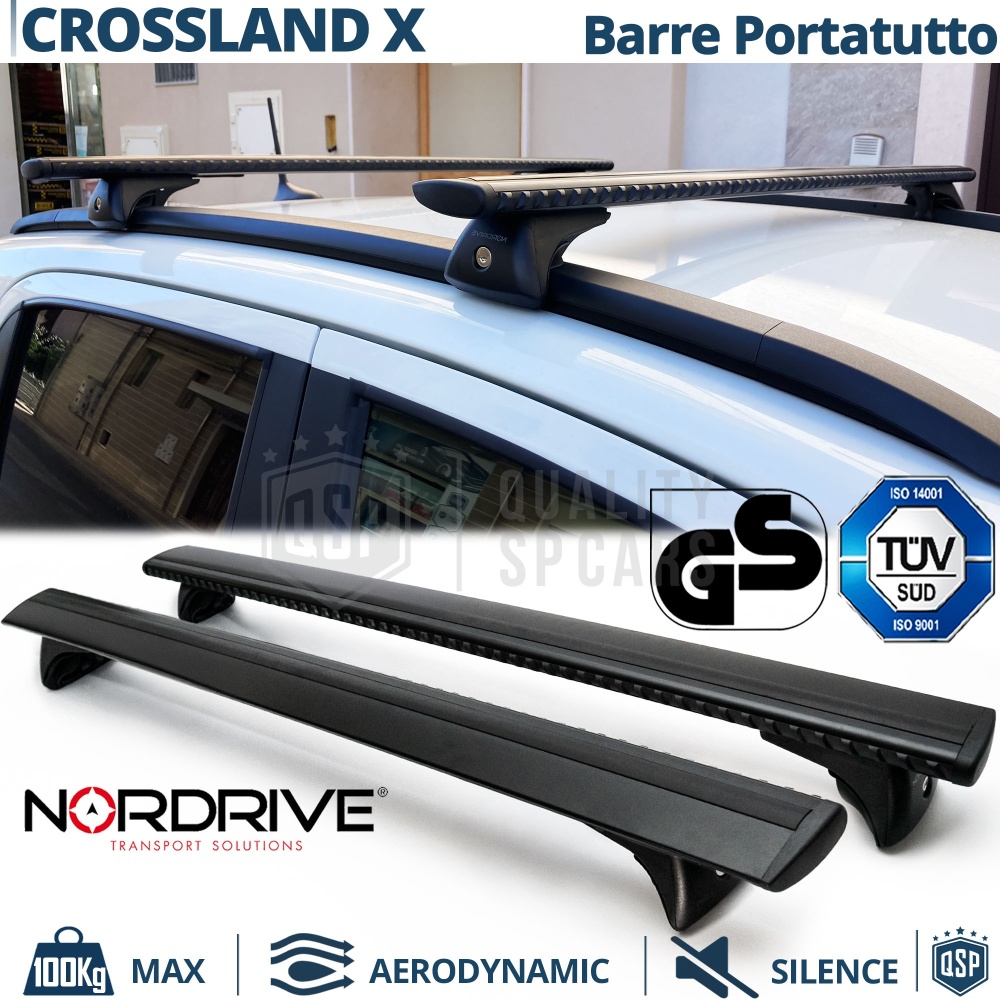 Barras de Techo para Opel Crossland X NORDRIVE Evos Silenzio Negro | Máx. 100 kg. GS-TÜV