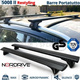 Barras de Techo para Peugeot 5008 2 20-24 NORDRIVE Evos Silenzio Negro | Máx. 100 kg. GS-TÜV
