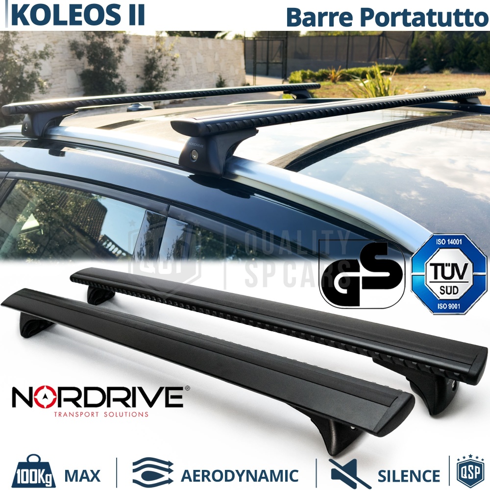 Barre Portatutto Per Renault Koleos 2 ORIGINALI Nordrive Evos Silenzio Nere | Max 100Kg. GS-TÜV