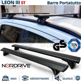 Barras de Techo para Seat Leon 3 ST NORDRIVE Evos Silenzio Negro | Máx. 100 kg. GS-TÜV