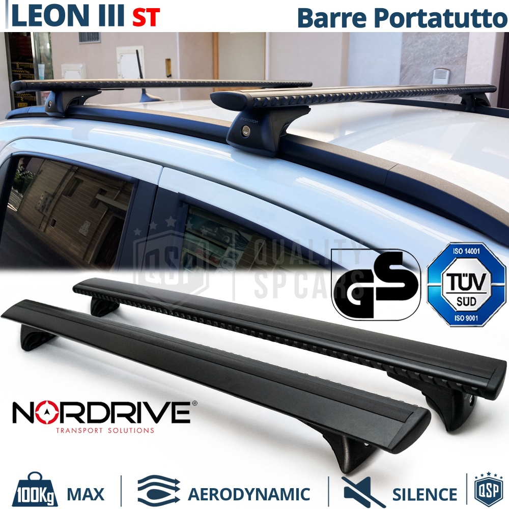 Barras de Techo para Seat Leon 3 ST NORDRIVE Evos Silenzio Negro | Máx. 100 kg. GS-TÜV