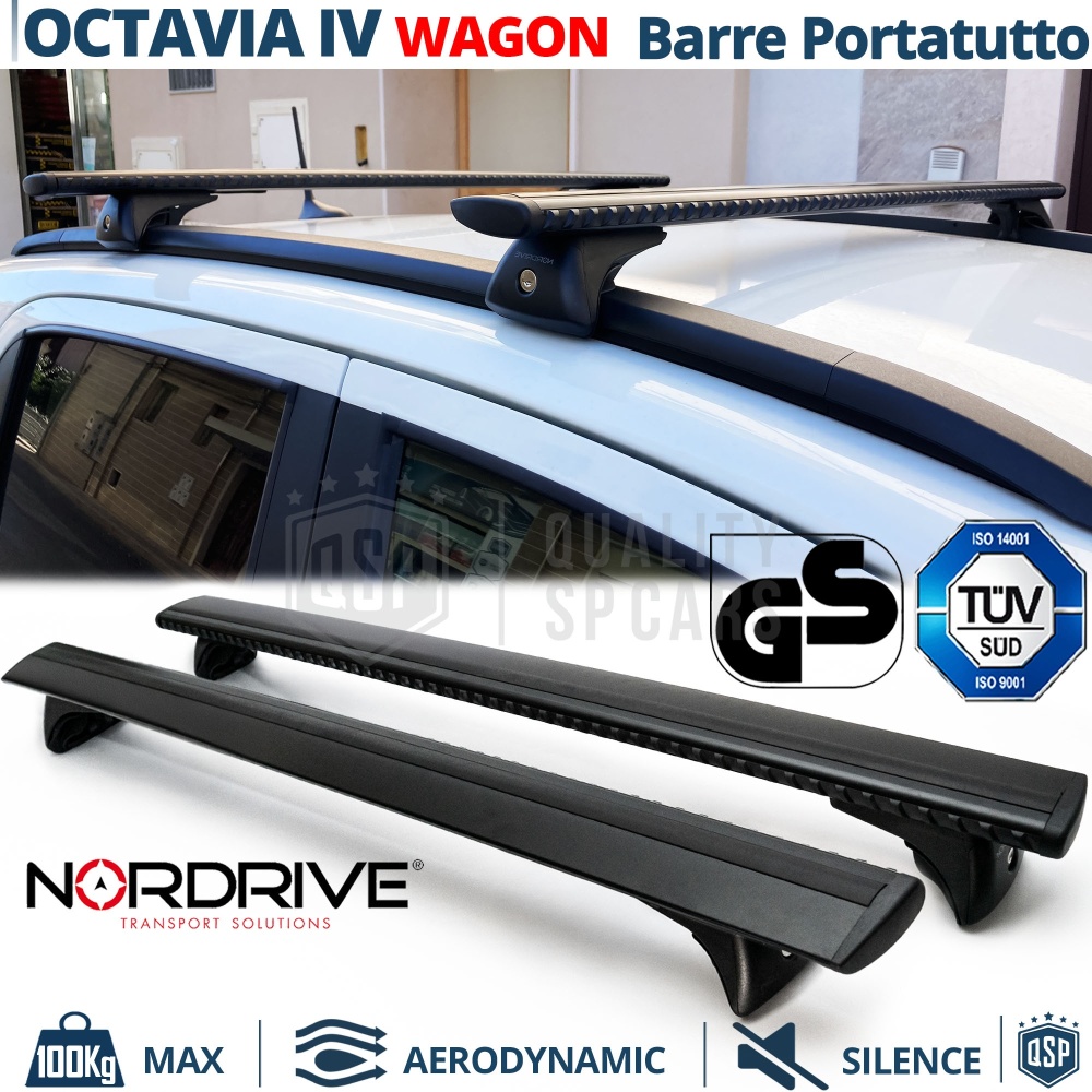 Barras de Techo para Skoda Octavia 4 Wagon NORDRIVE Evos Silenzio Negro | Máx. 100 kg. GS-TÜV