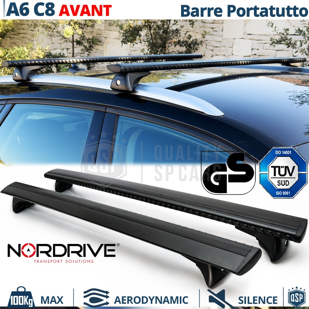 Barras de Techo para Audi A6 C8 Avant NORDRIVE Evos Silenzio Negro | Máx. 100 kg. GS-TÜV