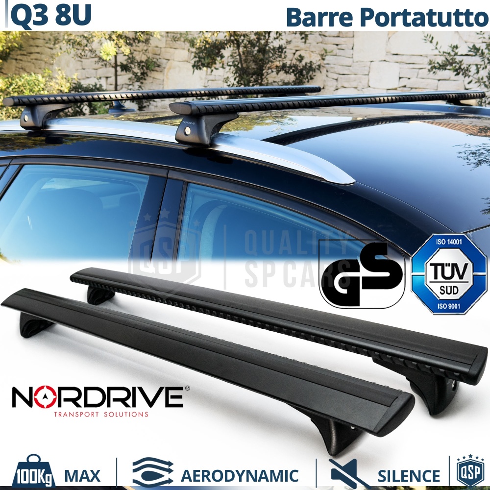 Barras de Techo para Audi Q3 8U NORDRIVE Evos Silenzio Negro | Máx. 100 kg. GS-TÜV