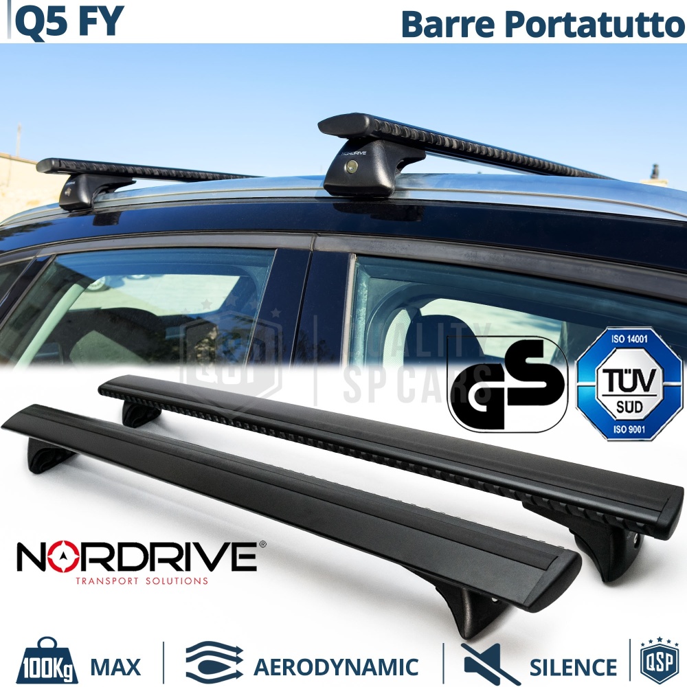 Barras de Techo para Audi Q5 FY NORDRIVE Evos Silenzio Negro | Máx. 100 kg. GS-TÜV