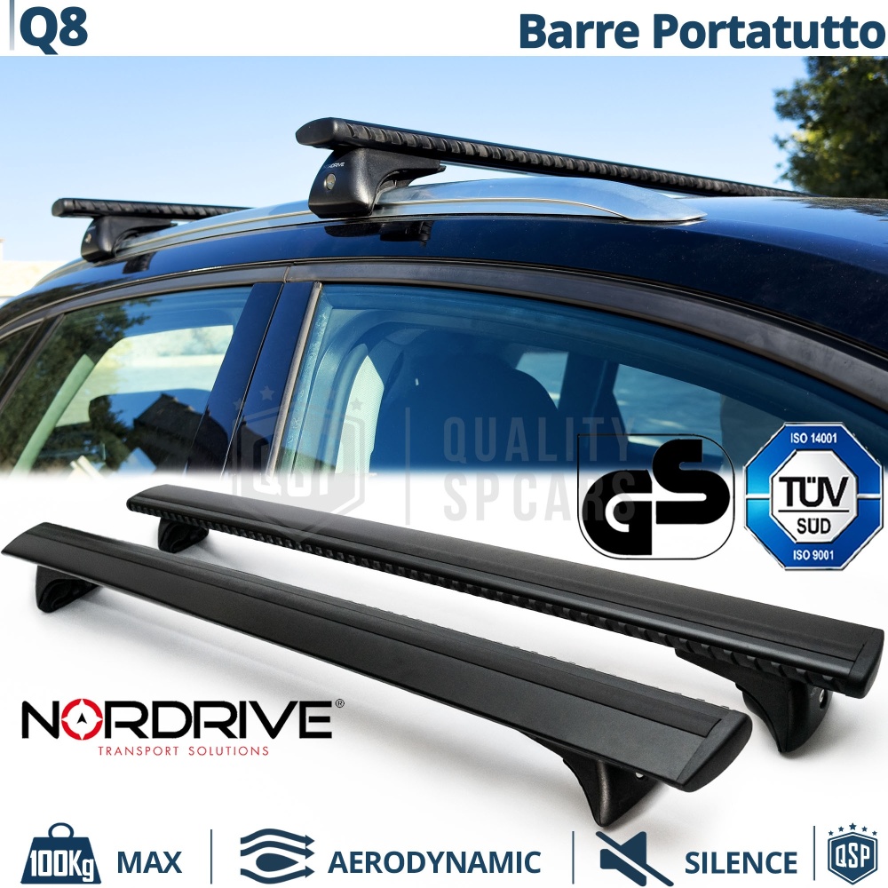 Barras de Techo para Audi Q8 NORDRIVE Evos Silenzio Negro | Máx. 100 kg. GS-TÜV