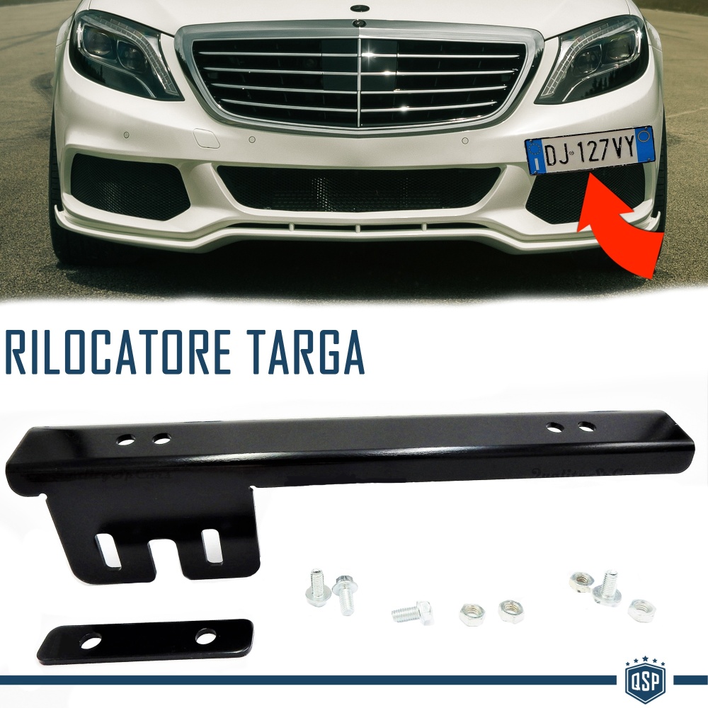 Soporte de Matrícula Delantera para Mercedes, Kit de Reubicación Lateral, en Acero Negro Anodizado Soporte de Matrícula Delantera para Mercedes, Kit de Reubicación Lateral, en Acero Negro Anodizado
