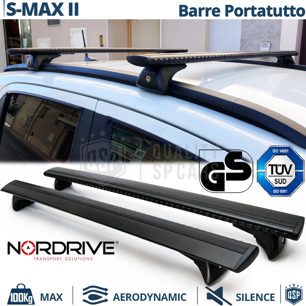 Barras de Techo para Ford S-Max 2 NORDRIVE Evos Silenzio Negro | Máx. 100 kg. GS-TÜV