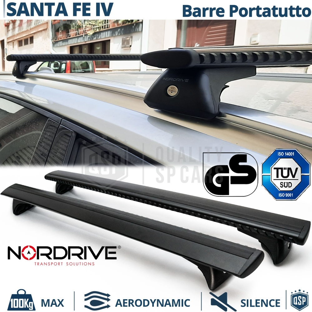 Barras de Techo para Hyundia Santa Fe 4 NORDRIVE Evos Silenzio Negro | Máx. 100 kg. GS-TÜV