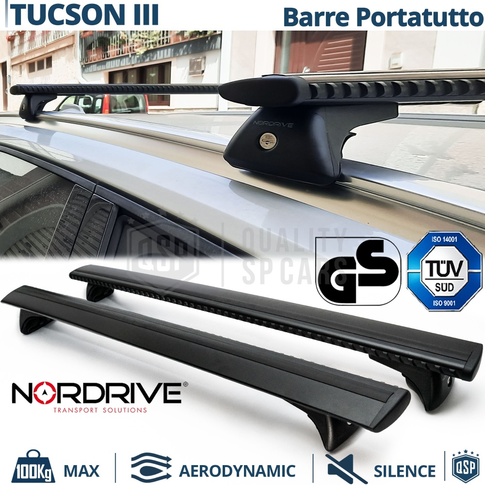 Barras de Techo para Hyundai Tucson 3 NORDRIVE Evos Silenzio Negro | Máx. 100 kg. GS-TÜV