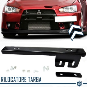 Soporte de Matrícula Delantera para Mitsubishi, Kit de Reubicación Lateral, en Acero Negro Anodizado