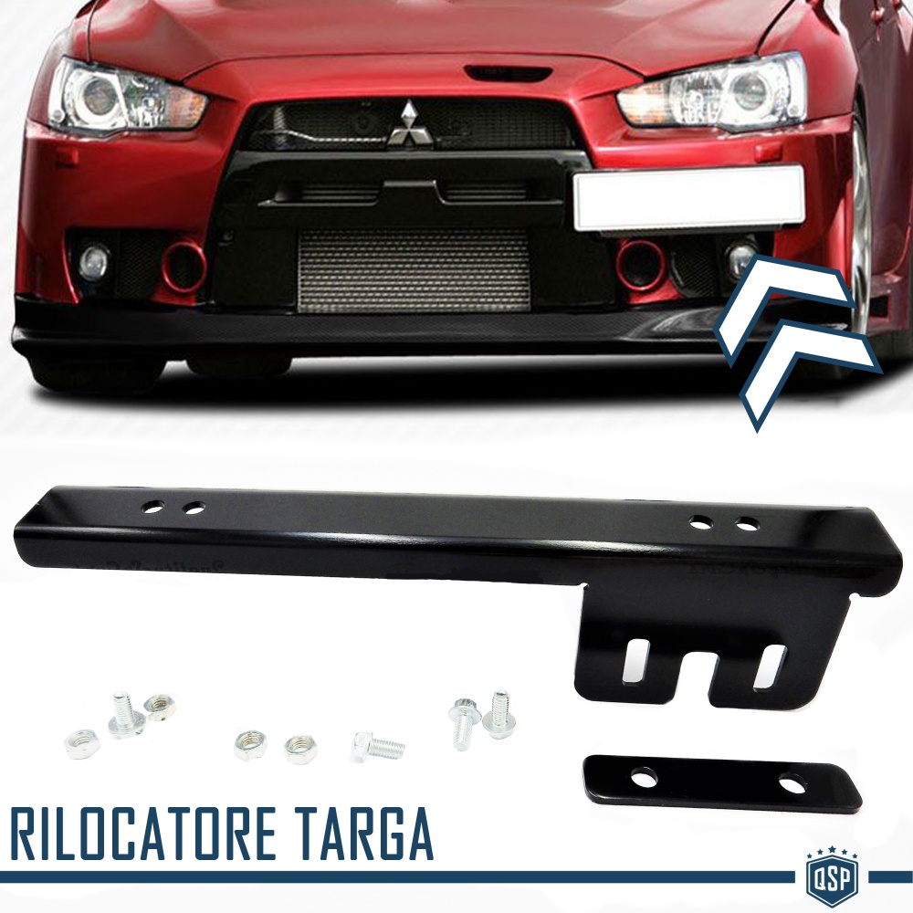 Soporte de Matrícula Delantera para Mitsubishi, Kit de Reubicación Lateral, en Acero Negro Anodizado Soporte de Matrícula Delantera para Mitsubishi, Kit de Reubicación Lateral, en Acero Negro Anodizado