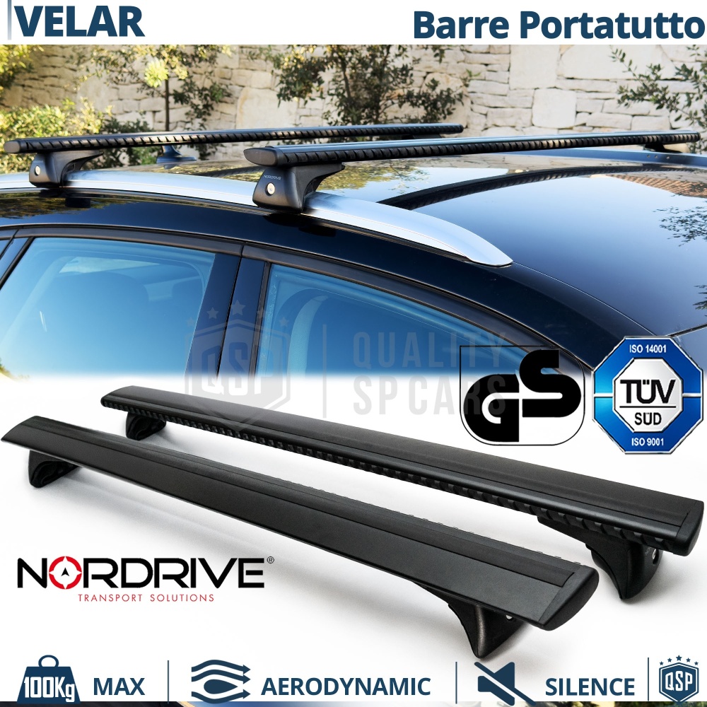 Barras de Techo para Range Rover Velar NORDRIVE Evos Silenzio Negro | Máx. 100 kg. GS-TÜV