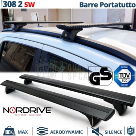 Barras de Techo para Peugeot 308 2 SW NORDRIVE Evos Silenzio Negro | Máx. 100 kg. GS-TÜV